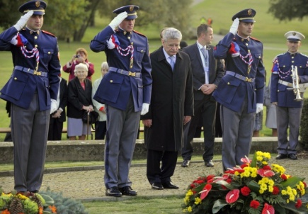 German President Joachim Gauck visited 10th  October memorial in Lidice near Kladno.