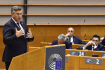 Chorvatský premiér Andrej Plenković při  projevu před europoslanci v Bruselu. 