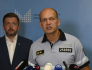 Ministr vnitra Vít Rakušan (vlevo) a policejní prezident Martin Vondrášek vystoupili na tiskové konferenci k chování policistů na politických mítincích Andreje Babiše, 8. srpna 2022, Praha.