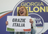 Vůdkyně strany Bratři Itálie Giorgia Meloniová se raduje z vítězství v předčasných parlamentních volbách, 25. září 2022. 