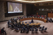 Ukrajinský prezident Volodymyr Zelenskyj  hovoří přes videospojení k Radě bezpečnosti OSN v New Yorku, 27. září 2022.