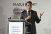 První jednání širšího formátu evropských zemí, Evropského politického společenství, 6. října 2022, Pražský hrad, Praha. Francouzský prezident Emmanuel Macron na tiskové konferenci.