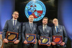 Zleva bývalí hráči Patrik Eliáš, Petr Bříza, David Moravec a novinář Aleš Procházka byli slavnostně uvedeni do Síně slávy českého hokeje, 14. prosince 2022.