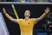 Český tenista Jiří Lehečka se raduje z vítězství v osmifinále Australian Open v Melbourne, 22. ledna 2023.