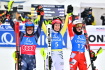 Závod SP v sjezdovém lyžování slalom ženy, 29. ledna 2023 ve Špindlerově Mlýně. Vítězka Lena Dürrová z Německa (uprostřed), druhá Mikaela Shiffrinová z USA (vlevo) a třetí Zrinka Ljutićová z Chorvatska.
