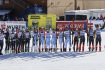 FIS Mistrovství světa v alpském lyžování 2023. Na snímku zleva stříbrní norové, zlatí američané a bronzový kanaďané v Méribelu 14. února 2023.
