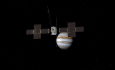Sonda Juice u planety Jupiter na vizualizaci Evropské kosmické agentury.