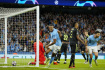 Odvetné utkání semifinále fotbalové Ligy mistrů:Manchester City - Real Madrid, 17. května 2023. Manuel Akanji (uprostřed) a Ruben Dias (vpravo) z  Manchesteru City se radují ze třetího gólu. 