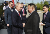 Severokorejský lídr Kim Čong-un (vpravo) a ruský prezident Vladimir Putin (vlevo) se 13. září 2023 sešli na kosmodromu Vostočnyj na ruském Dálném východě. 