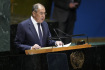 Ruský ministr zahraničí Sergej Lavrov během projevu na 78. zasedání Valného shromáždění OSN v New Yorku, 23. září 2023.