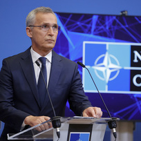 Generální tajemník NATO Jens Stoltenberg na tiskové konferenci 16. června 2022.