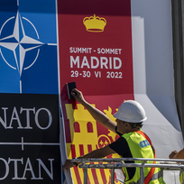Přípravy na summit NATO v Madridu na snímku z 27. června 2022.