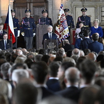 Inaugurace nově zvoleného prezidenta Petra Pavla, 9. března 2023, Pražský hrad. Petr Pavel (uprostřed) složil ve Vladislavském sále prezidentský slib.