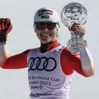 2023 Alpine Skiing World Cup – Women\'s Super-G v Soldeu. Na snímku švýcarka Lara Gutová-Behramiová v Andoře 16. března 2023.