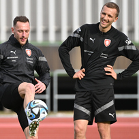 Ilustrační foto - Tomáš Souček (vpravo) a Vladimír Coufal na tréninku české fotbalové reprezentace. 