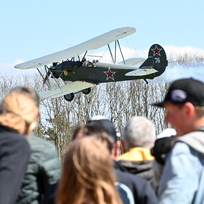 Největší západočeská letecká show Den ve vzduchu 30. dubna 2023 na letišti Plasy. Na snímku je Polikarpov Po-2 Kukuruznik z roku 1937.