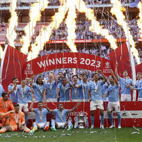 Finále FA Cupu: Manchester City - Manchester United, 3. června 2023, Londýn. Hráči City se radují z vítězství.