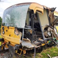 Vykolejený vlak poté, co se srazil s nákladním automobilem, 5.června 2023, Dorotice, Holešov. 