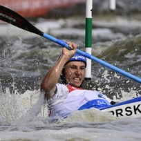 Závody SP ve vodním slalomu, semifinále K1 muži, 9. června 2023, Praha. Jiří Prskavec z České republiky.