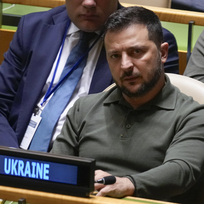 Valné shromáždění Organizace spojených národů, 19. září 2023, New York. Ukrajinský prezident Volodymyr Zelenskyj.