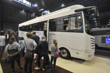 Visitors to Brno Caravan Caravan and Caravan Caravan Brno looks at one of the most luxurious caravans for 500,000 euros, which includes a garage for a small car, on the 10th of November, 2018. The end ends on November 11.