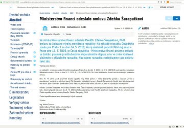Ministerstvo financí zveřejnilo 11. září 2020 na svém webu omluvu za výrok prezidenta Miloše Zemana o jeho exporadci Zdeňku Šarapatkovi. 
