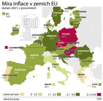 Míra inflace v Evropské unii v dubnu vystoupila na dvě procenta, zatímco v březnu činila 1,7 procenta. Nejvýraznější cenový vzestup je patrný v zemích Visegrádské skupiny (V4), včetně České republiky. Ve své konečné zprávě to dnes oznámil statistický úřad Eurostat. 