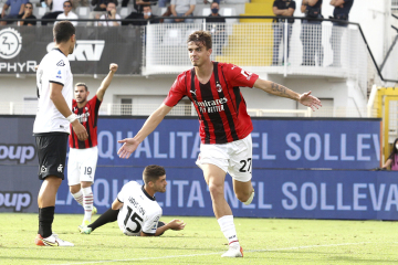 Daniel Maldini z AC Milán vstřelil branku Spezii v utkání 6. kola italské fotbalové ligy, které se hrálo 25. září 2021.
