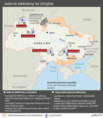 Výběr informací o ukrajinských jaderných elektrárnách (ruské jednotky v noci na dnešek ovládly Záporožskou jadernou elektrárnu).
