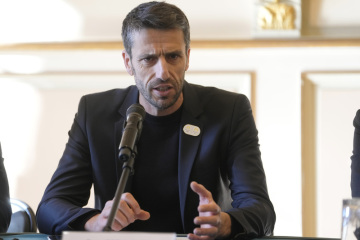 Prezident organizačního výboru olympijských her 2024 v Paříži Tony Estanguet, 3. února 2023 na tiskové konferenci na radnici v Marseille.