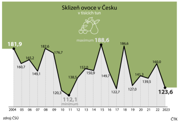 Přehled sklizní ovoce v Česku v posledních 20 letech.